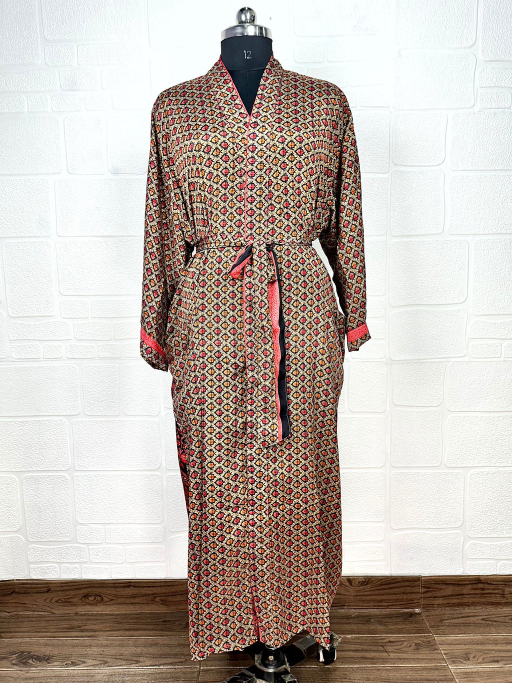 Women's Recycled Silk Kimono Robe in floral