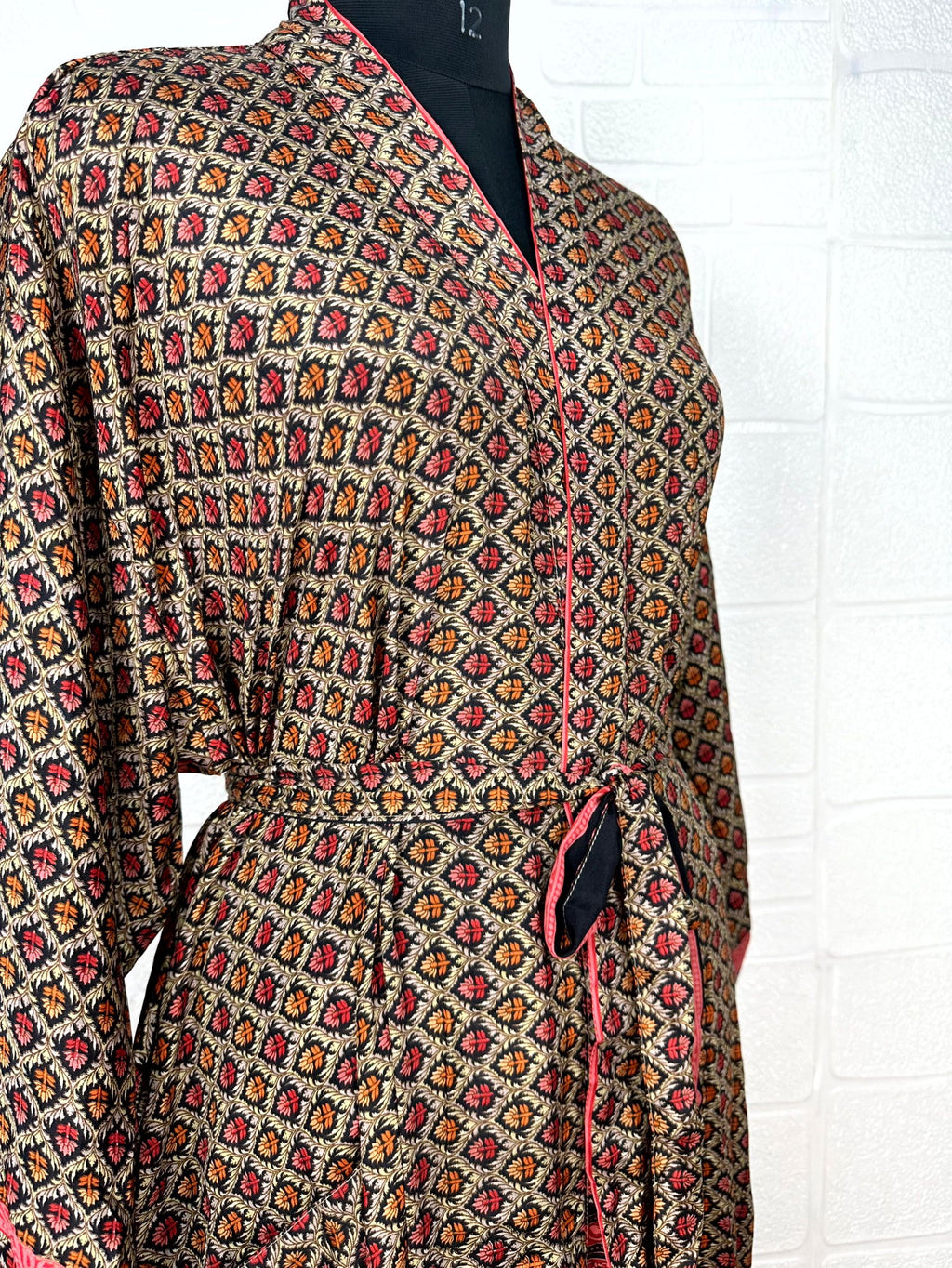 Women's Recycled Silk Kimono Robe in floral