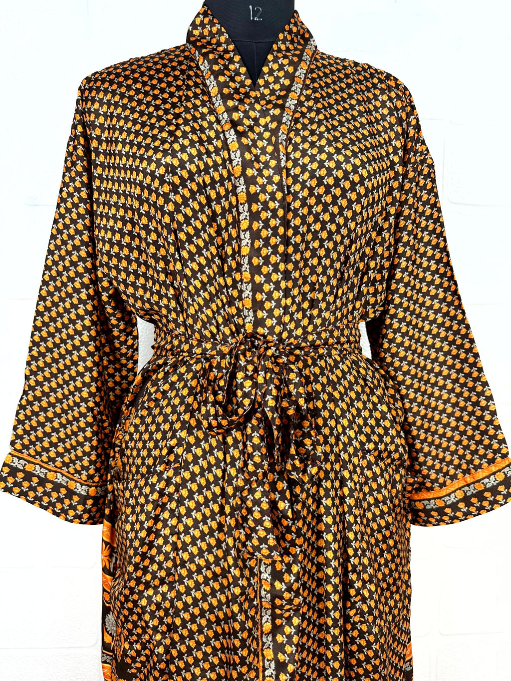Women's Recycled Silk Kimono Robe in floral