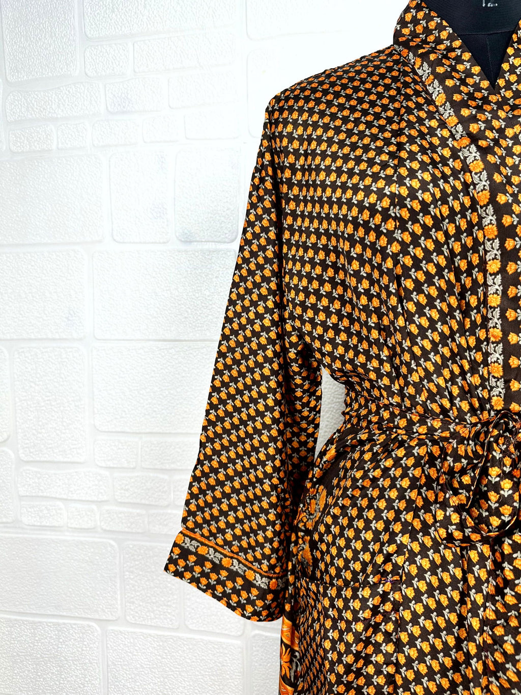 Women's Recycled Silk Kimono Robe in floral