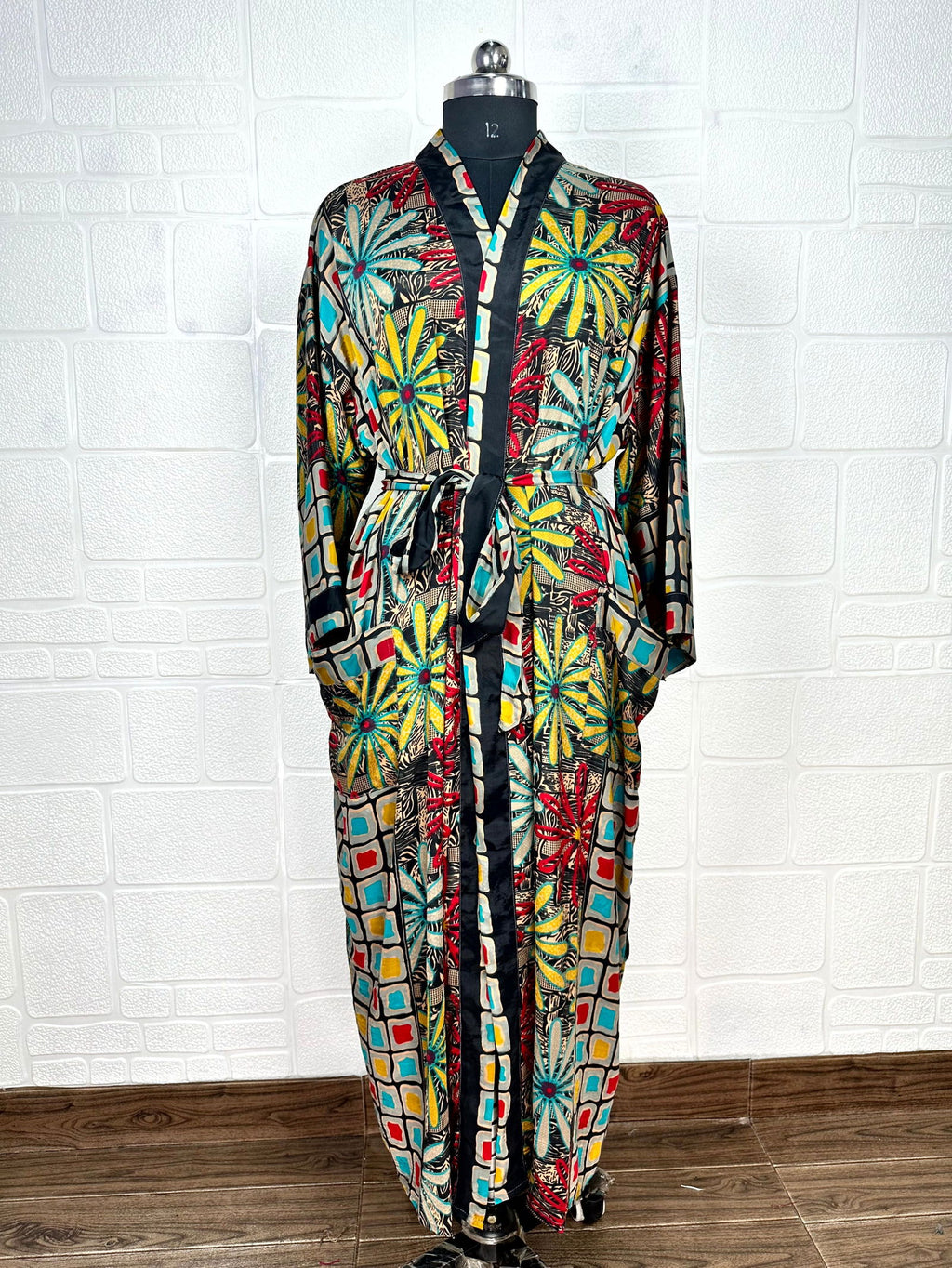 Women's Recycled Silk Kimono Robe in floral