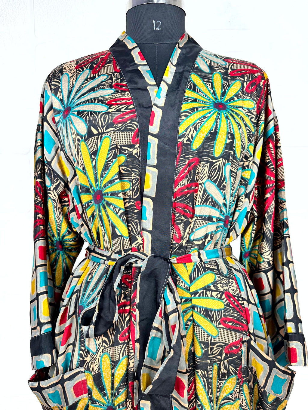 Women's Recycled Silk Kimono Robe in floral