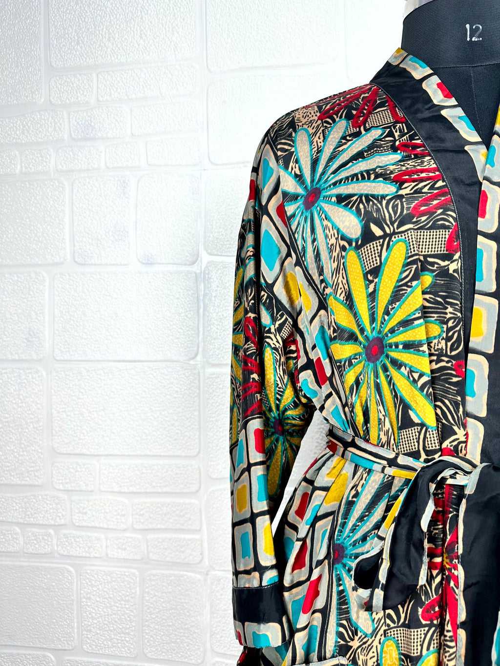 Women's Recycled Silk Kimono Robe in floral