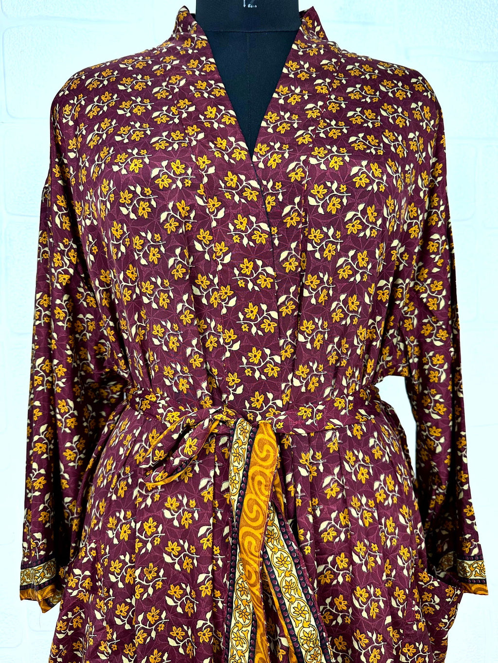 Women's Recycled Silk Kimono Robe in floral