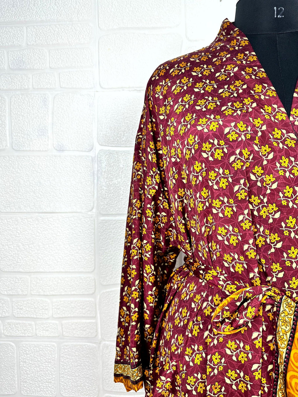 Women's Recycled Silk Kimono Robe in floral