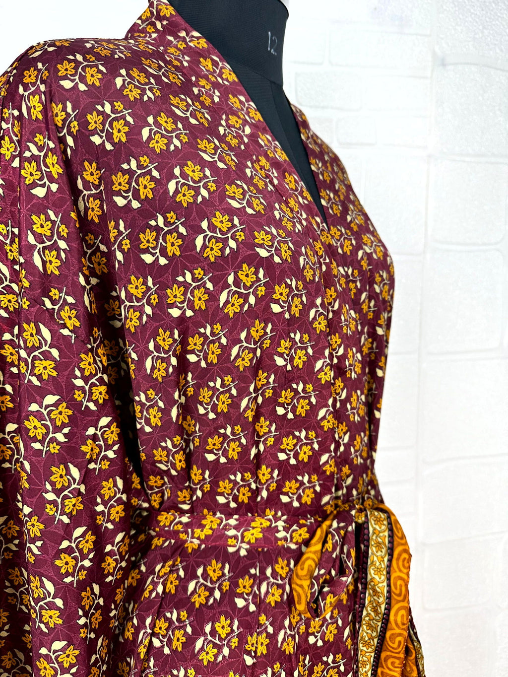 Women's Recycled Silk Kimono Robe in floral