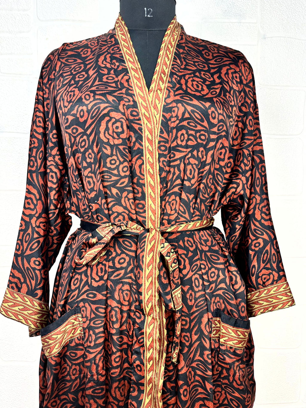 Women's Recycled Silk Kimono Robe in floral