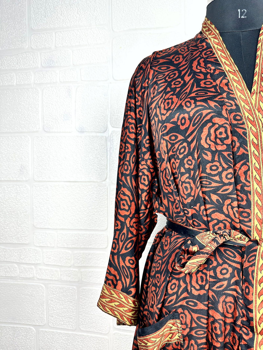 Women's Recycled Silk Kimono Robe in floral