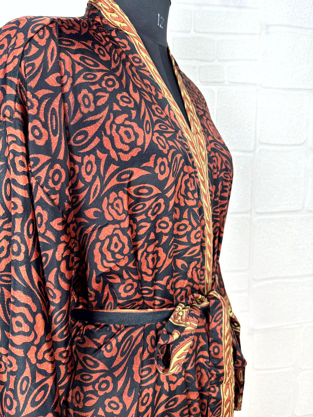 Women's Recycled Silk Kimono Robe in floral