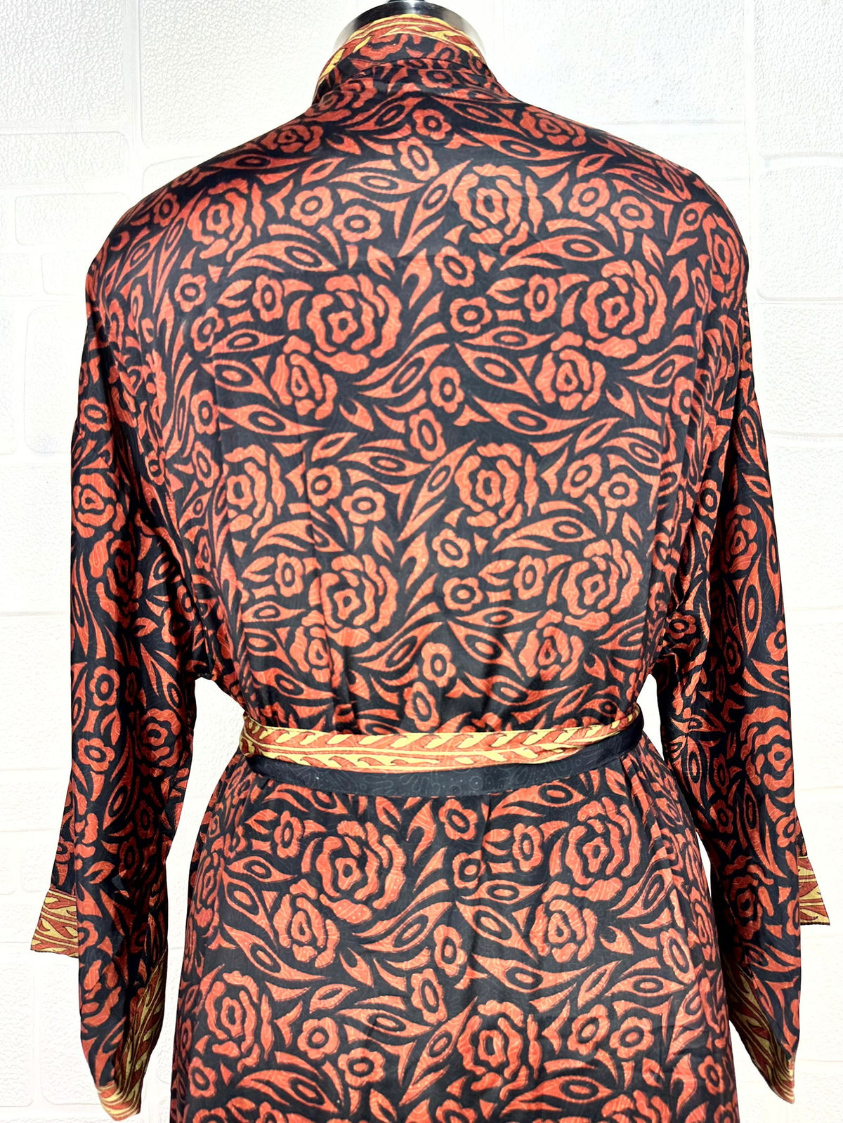 Women's Recycled Silk Kimono Robe in floral
