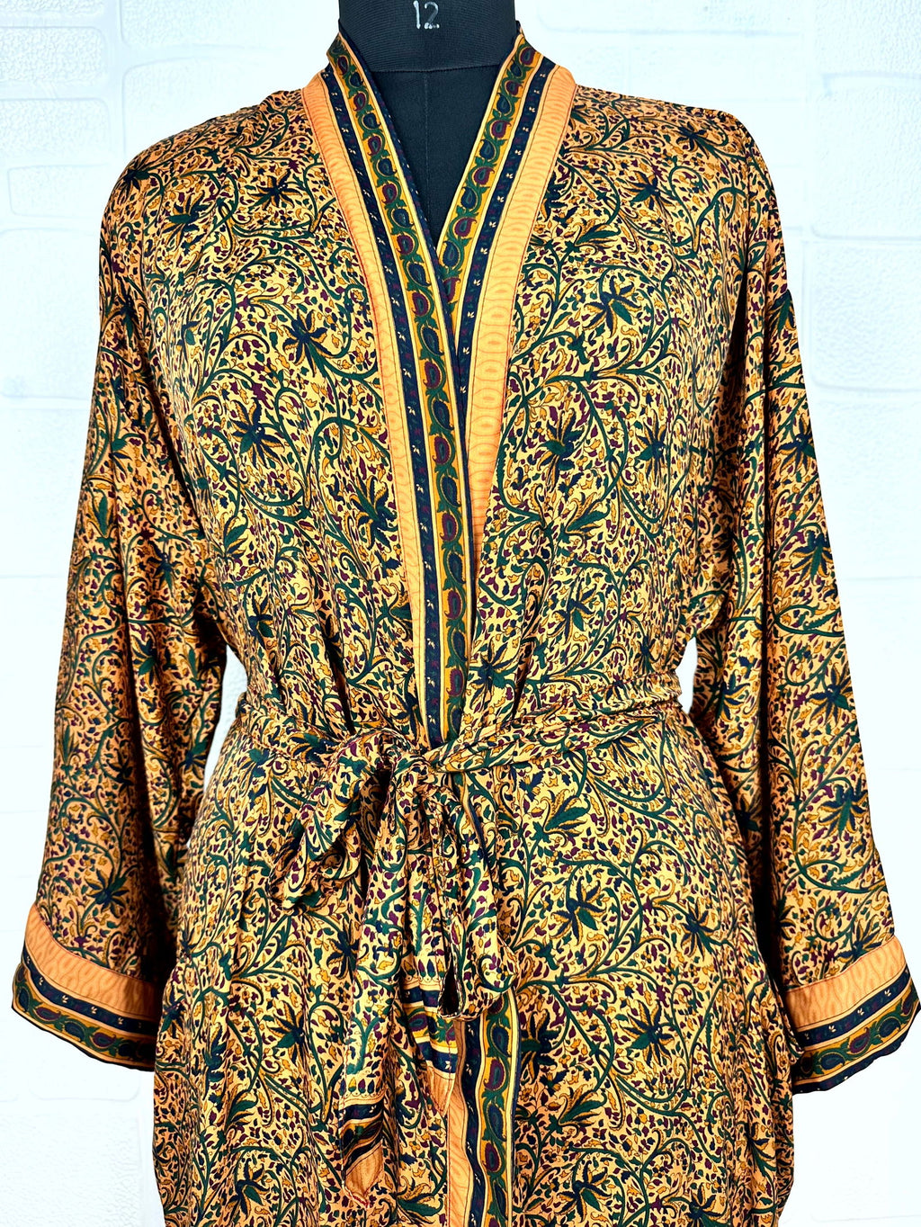 Women's Recycled Silk Kimono Robe in floral