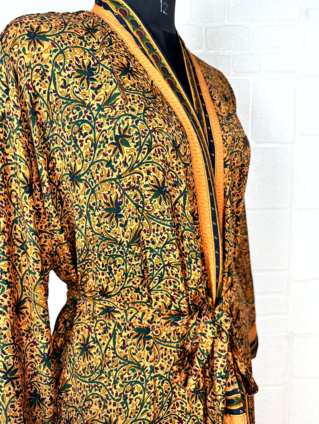 Women's Recycled Silk Kimono Robe in floral