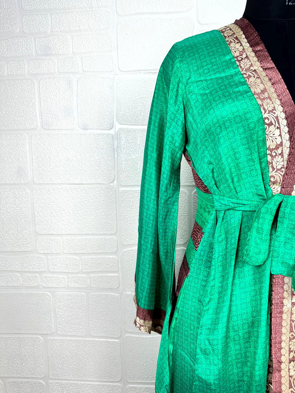 Women's Recycled Silk Kimono Robe in floral