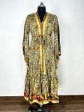 Women's Recycled Silk Kimono Robe in beige floral