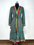 Women's Recycled Silk Kimono Robe in red blue floral