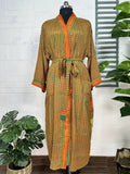 Women's Recycled Silk Kimono Robe in green yellow