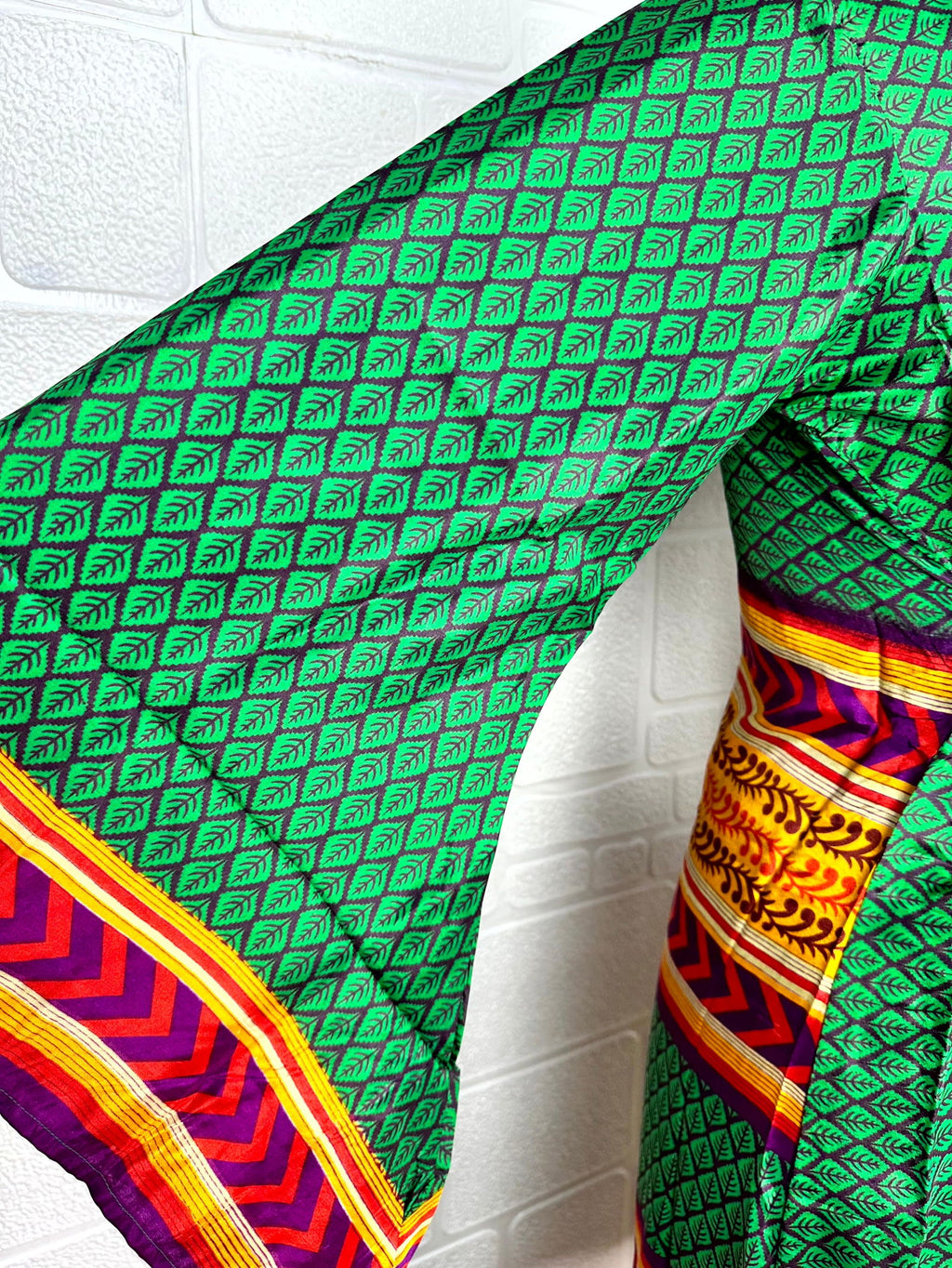 Women's Recycled Silk Kimono Robe in leaf