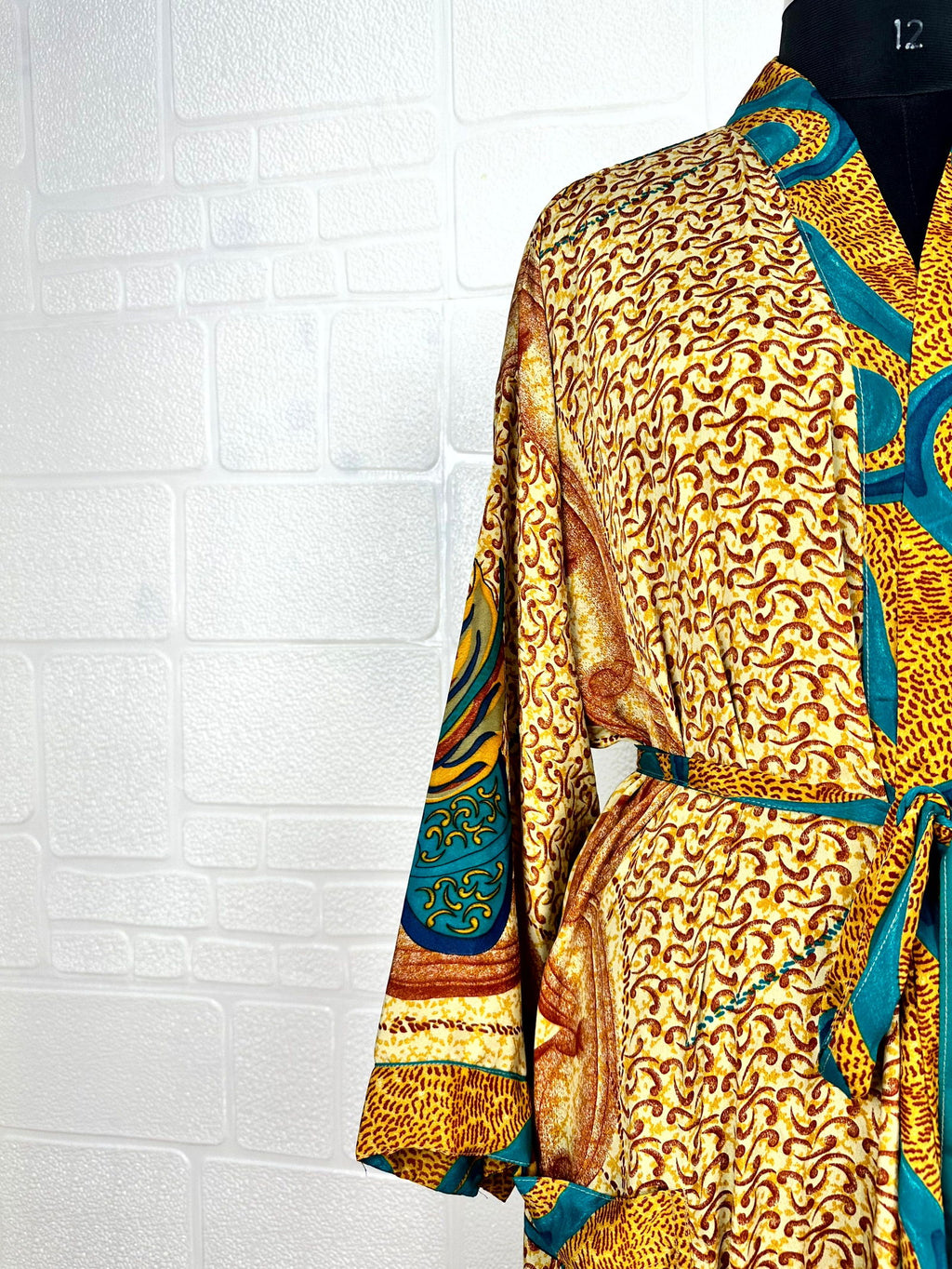 Women's Recycled Silk Kimono Robe in paisley