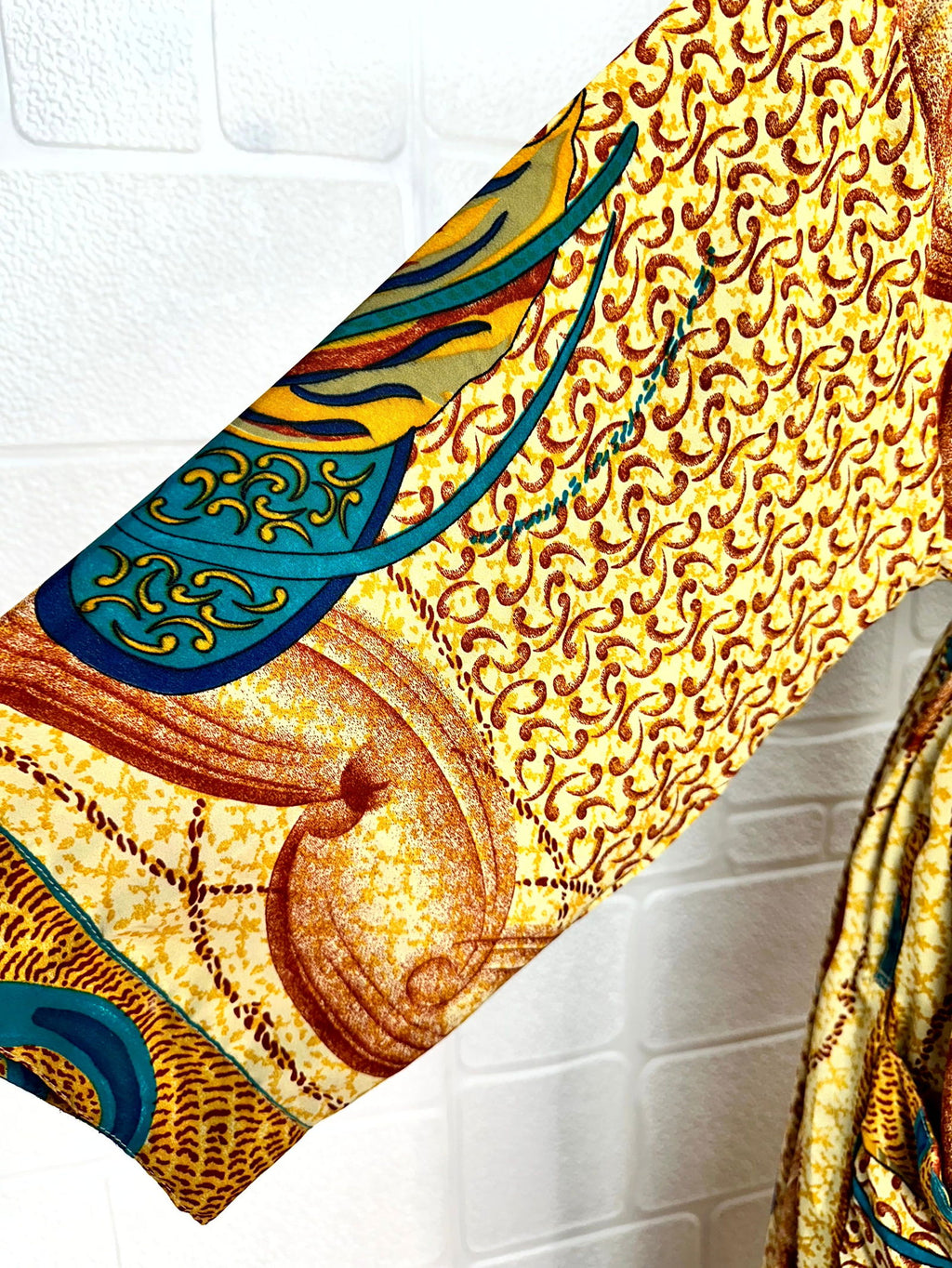 Women's Recycled Silk Kimono Robe in paisley