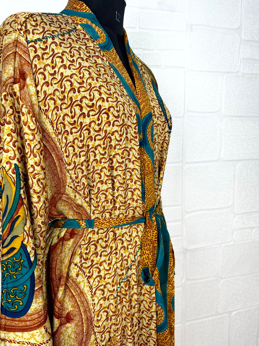 Women's Recycled Silk Kimono Robe in paisley