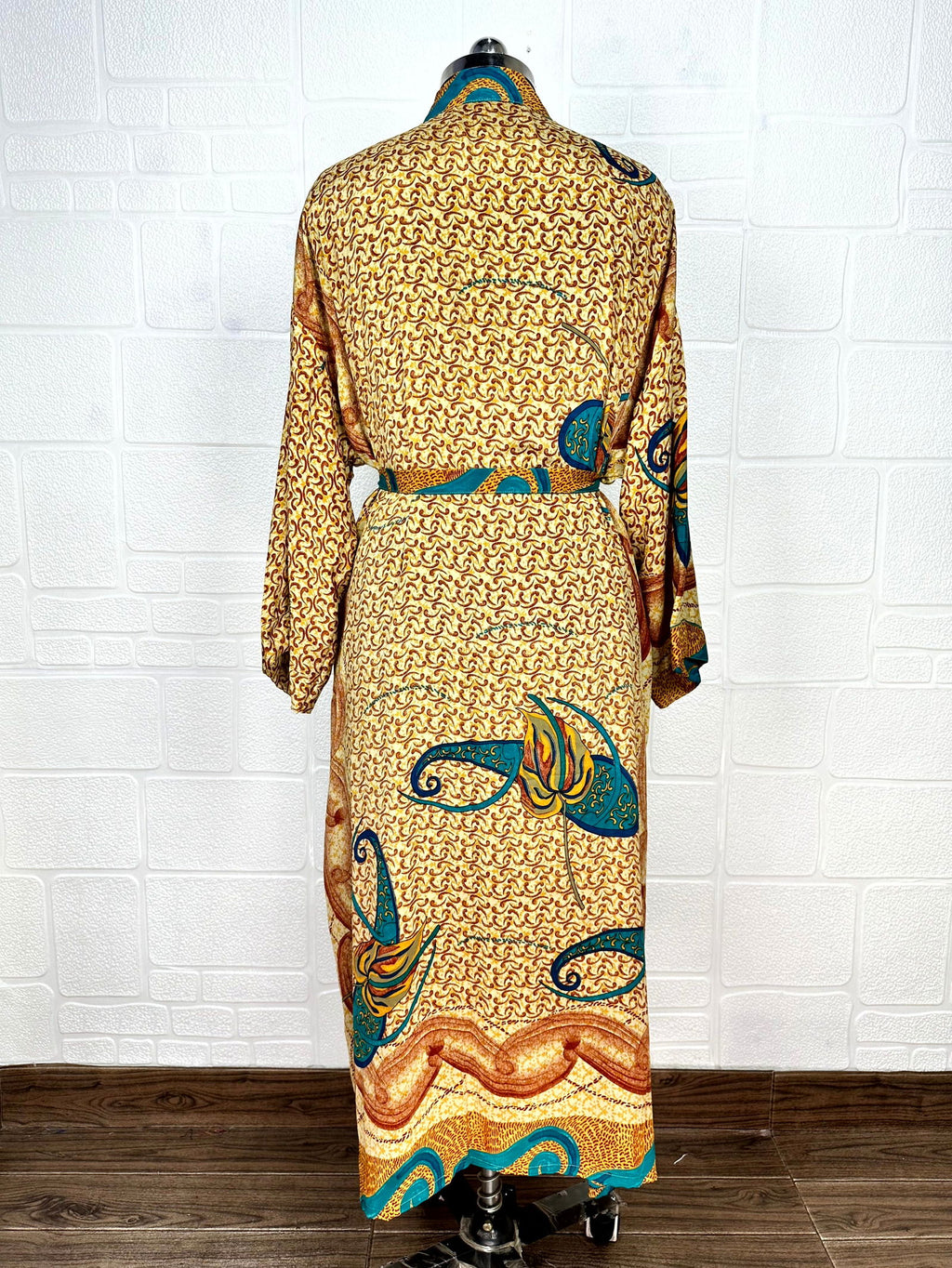 Women's Recycled Silk Kimono Robe in paisley