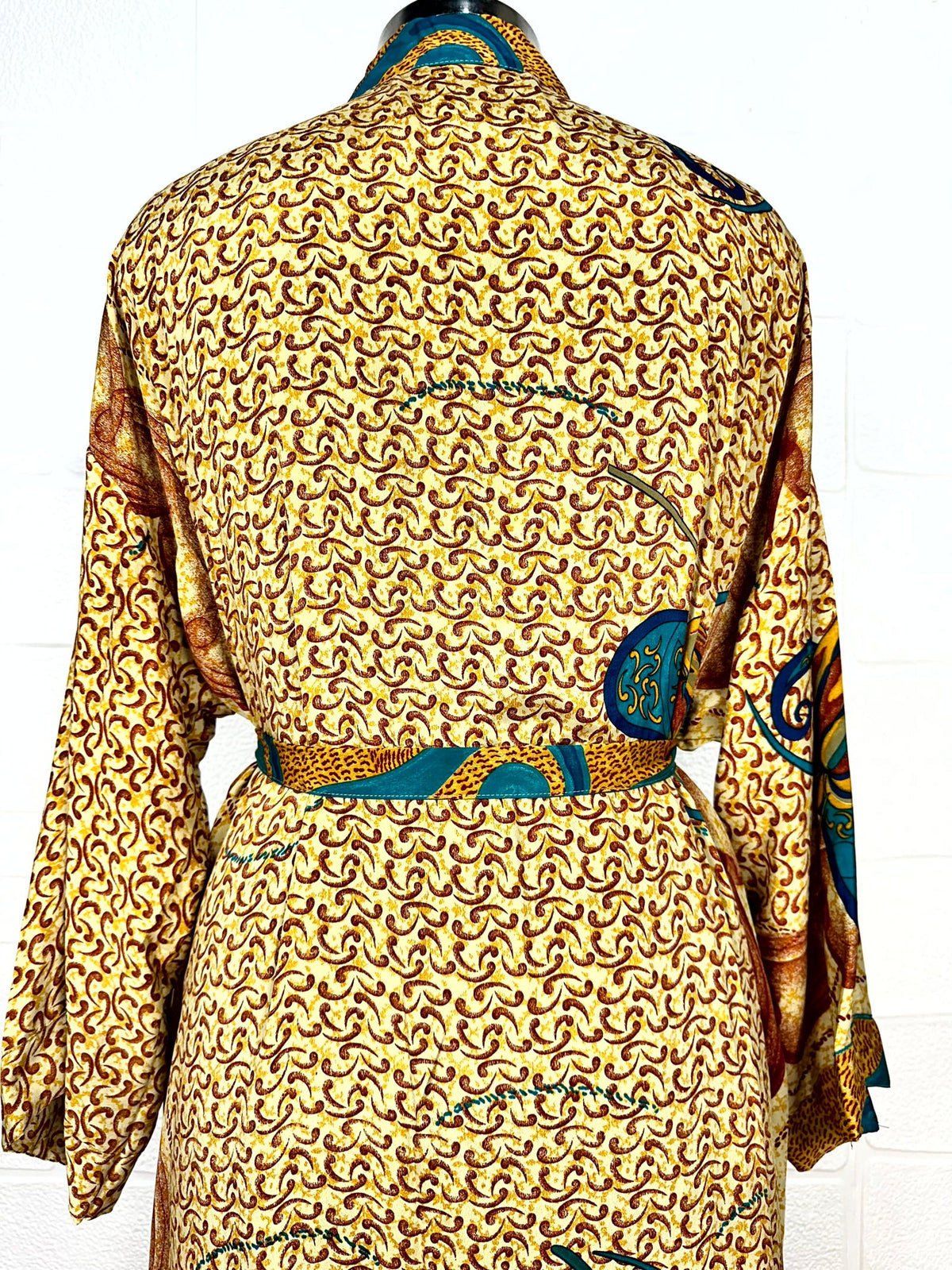 Women's Recycled Silk Kimono Robe in paisley