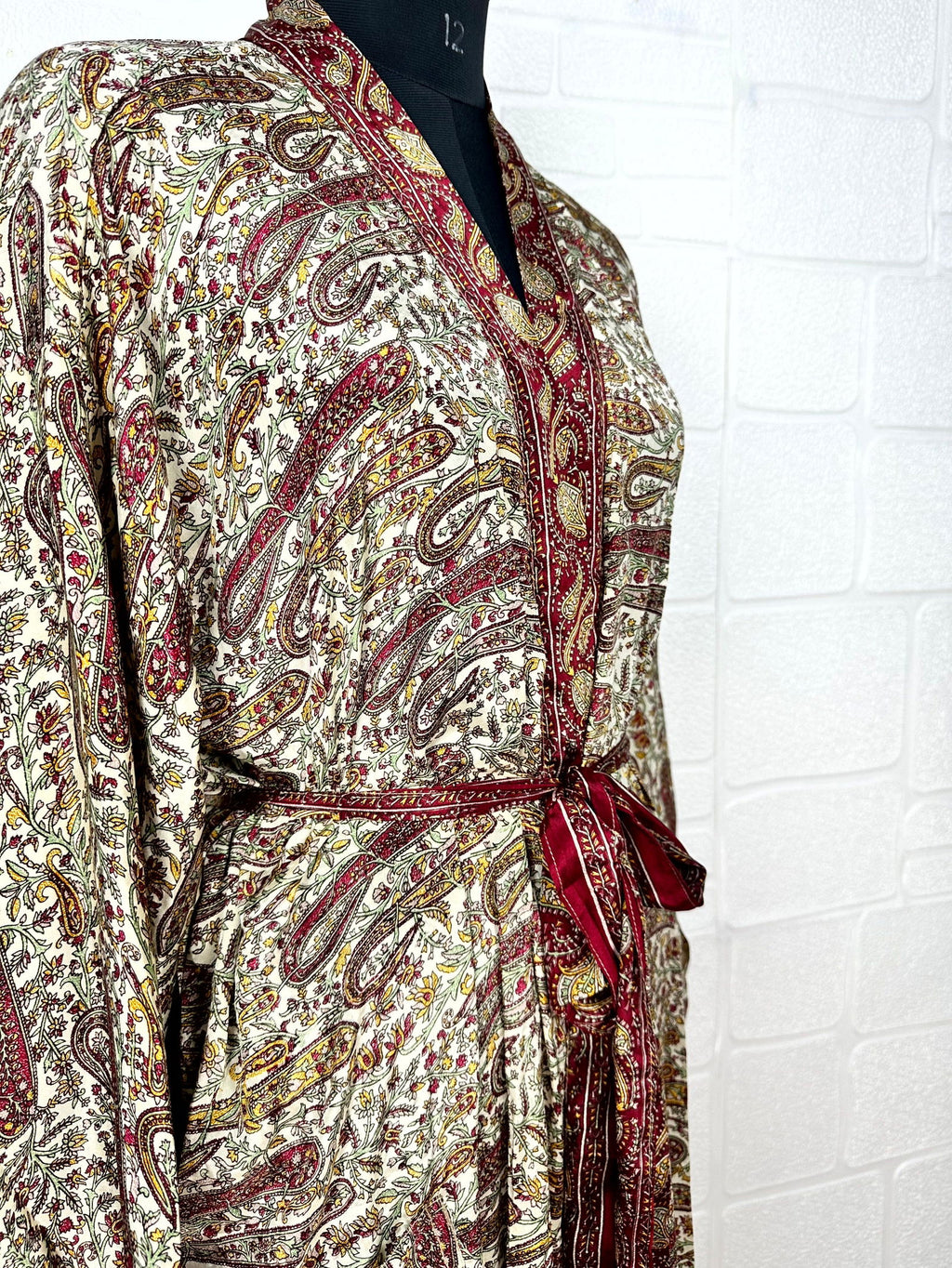 Women's Recycled Silk Kimono Robe in paisley