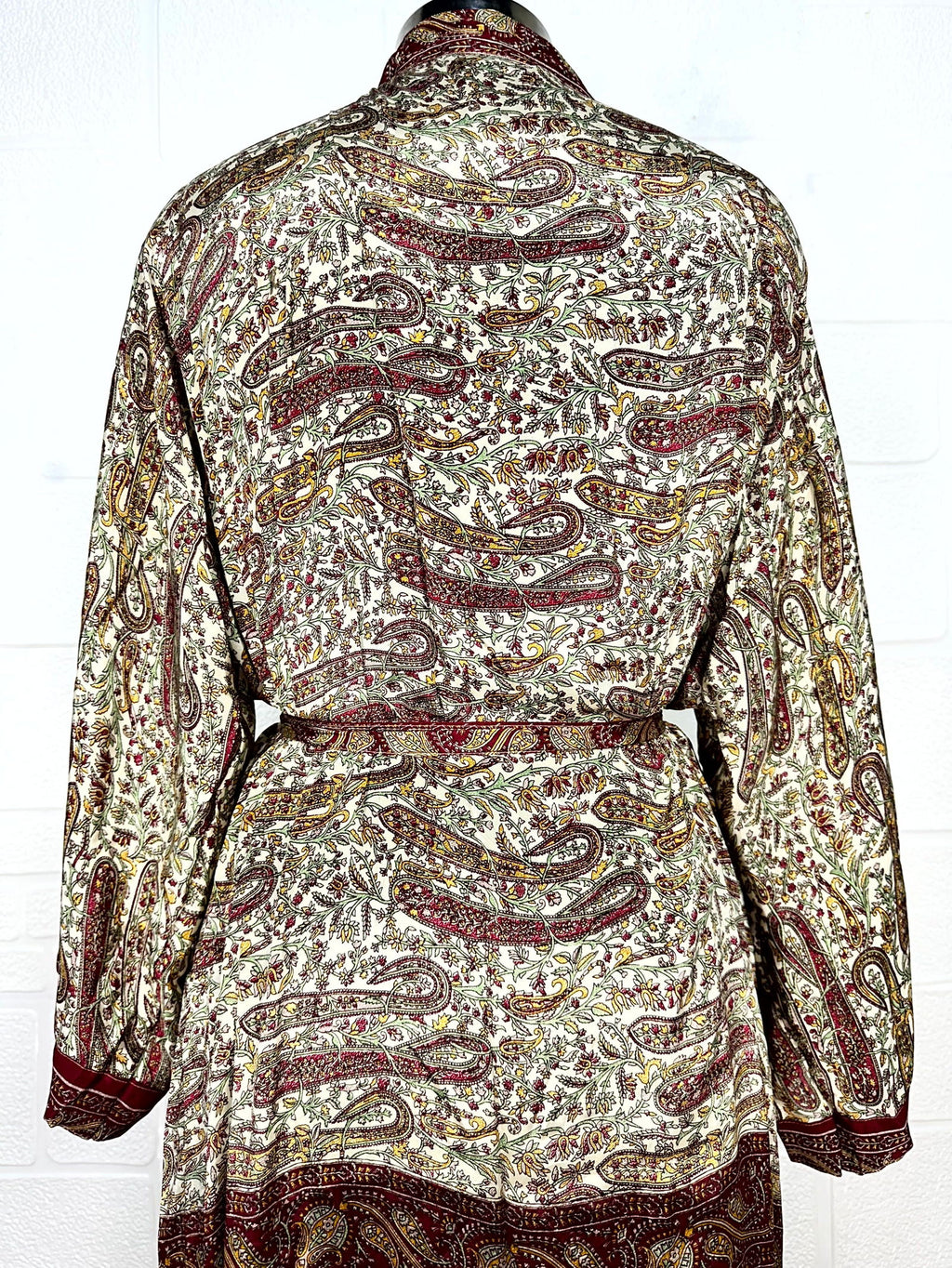 Women's Recycled Silk Kimono Robe in paisley