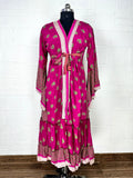 Women's Recycled Silk Kimono Robe in pink paisley