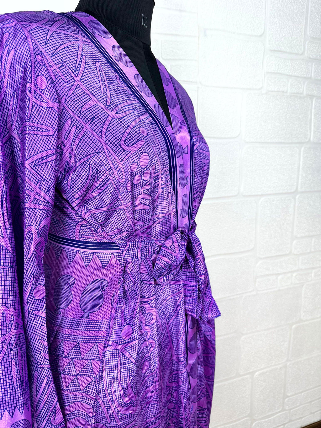 Women's Recycled Silk Kimono Robe in purple