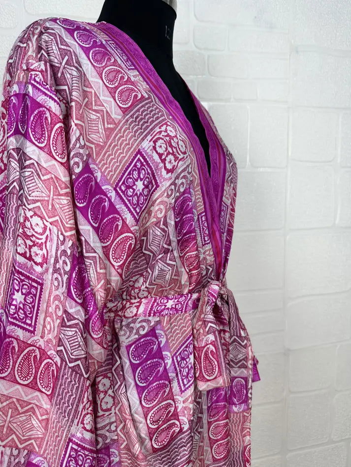 Women's Recycled Silk Short Kimono Robe
