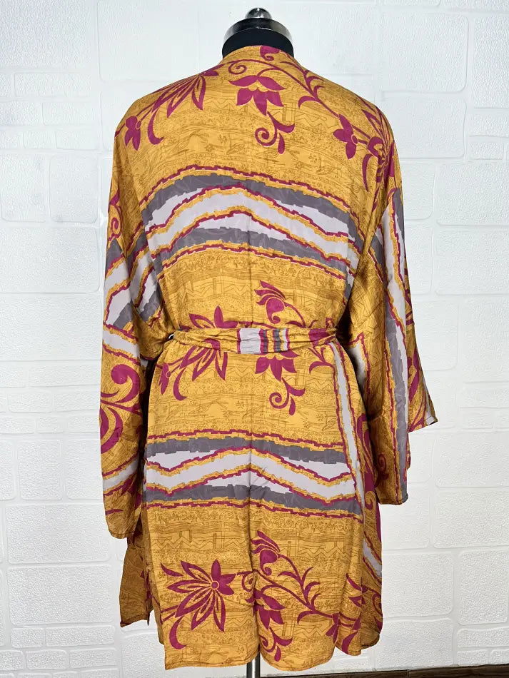 Women's Recycled Silk Short Kimono Robe