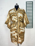 Cotton Kimono Robe in beige brown tie-dye