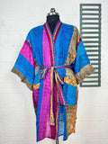 Cotton Kimono Robe in blue pink floral
