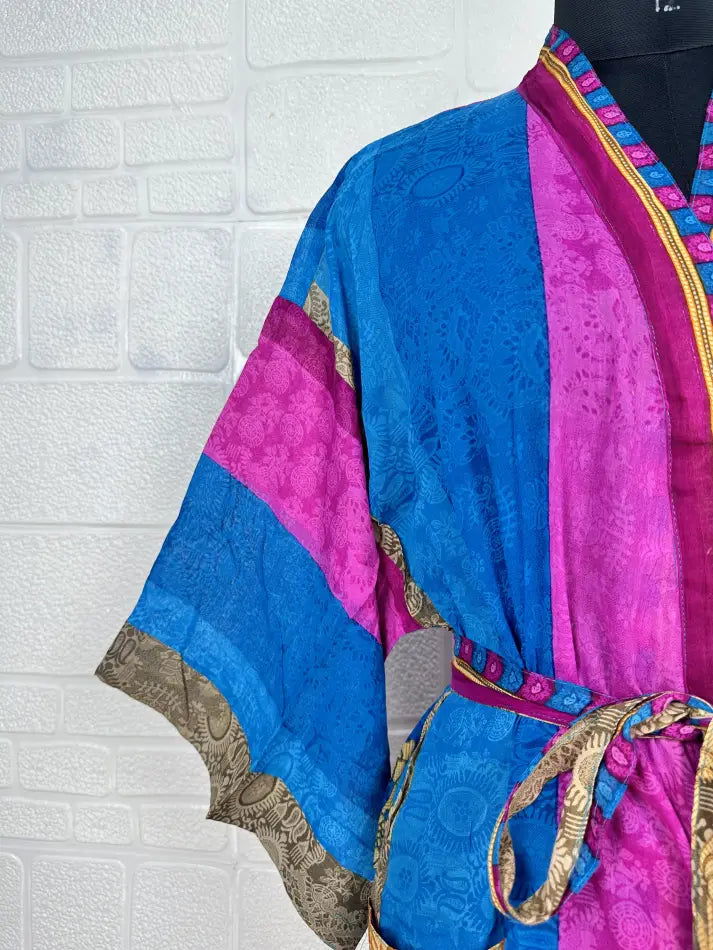 Cotton Kimono Robe in blue pink floral