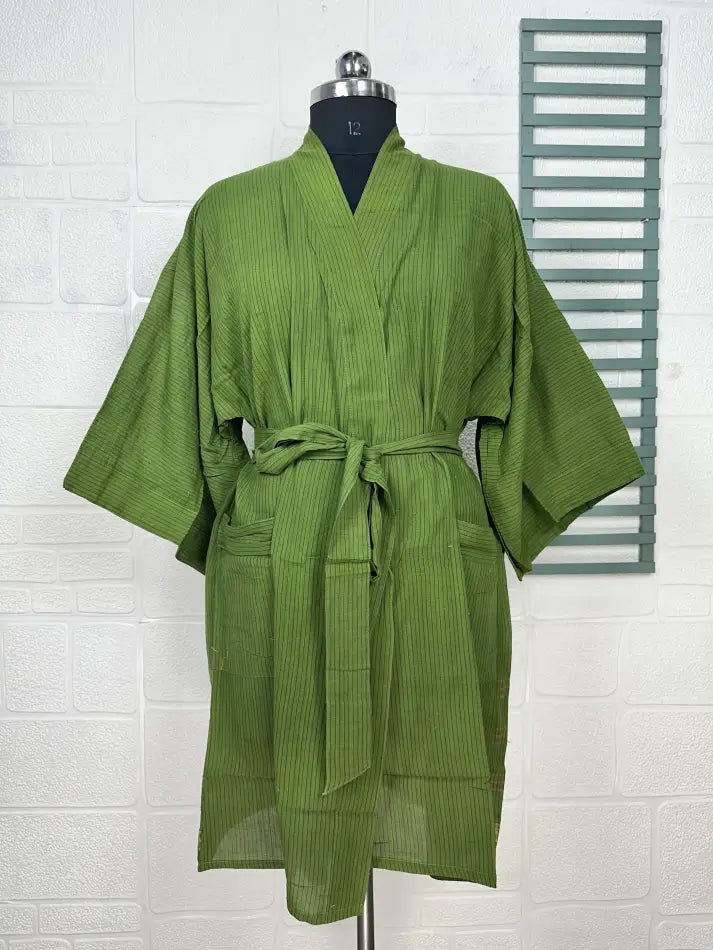 Cotton Kimono Robe in green tie-dye