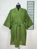 Cotton Kimono Robe in green tie-dye