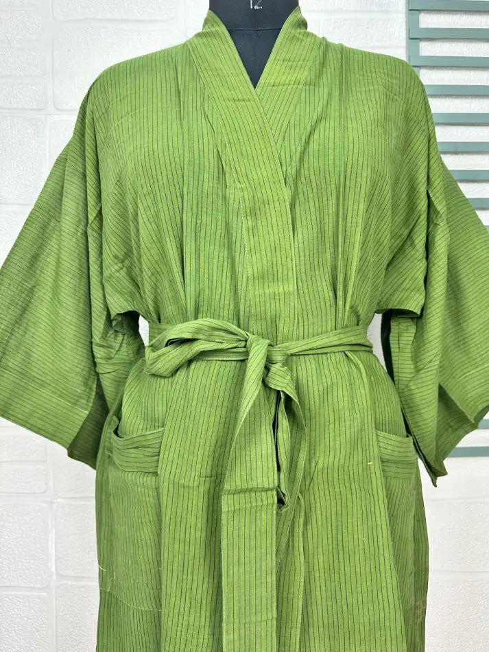 Cotton Kimono Robe in green tie-dye