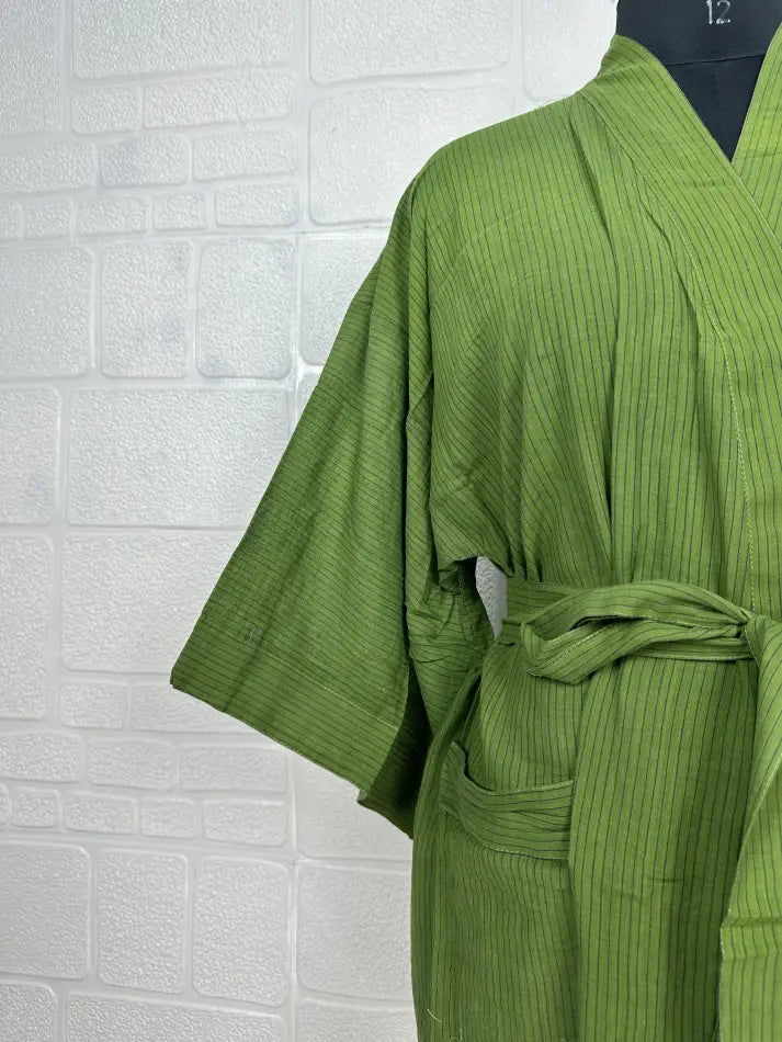 Cotton Kimono Robe in green tie-dye