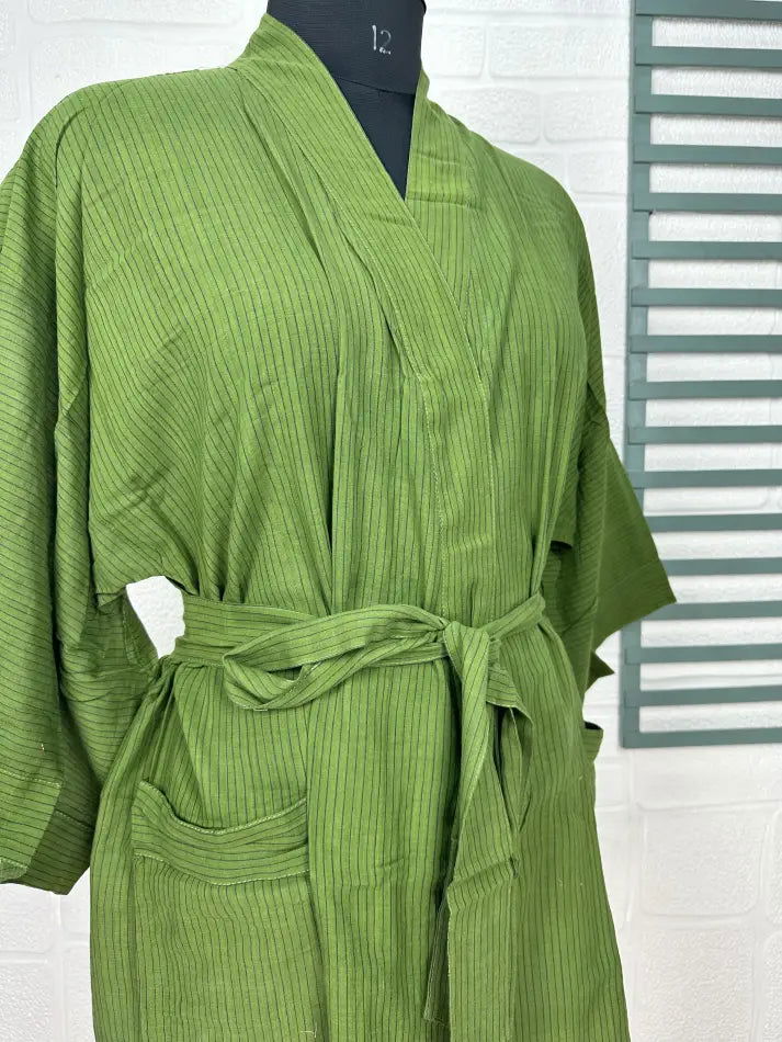 Cotton Kimono Robe in green tie-dye
