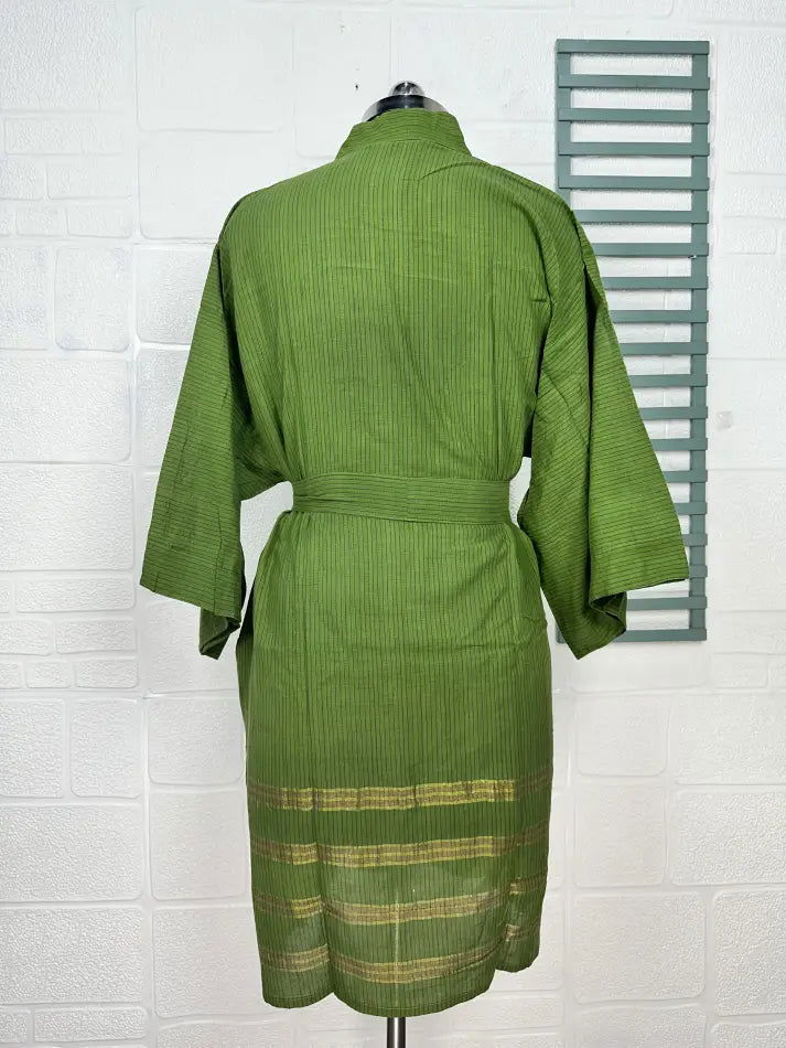 Cotton Kimono Robe in green tie-dye