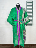 Cotton Kimono Robe in green purple floral