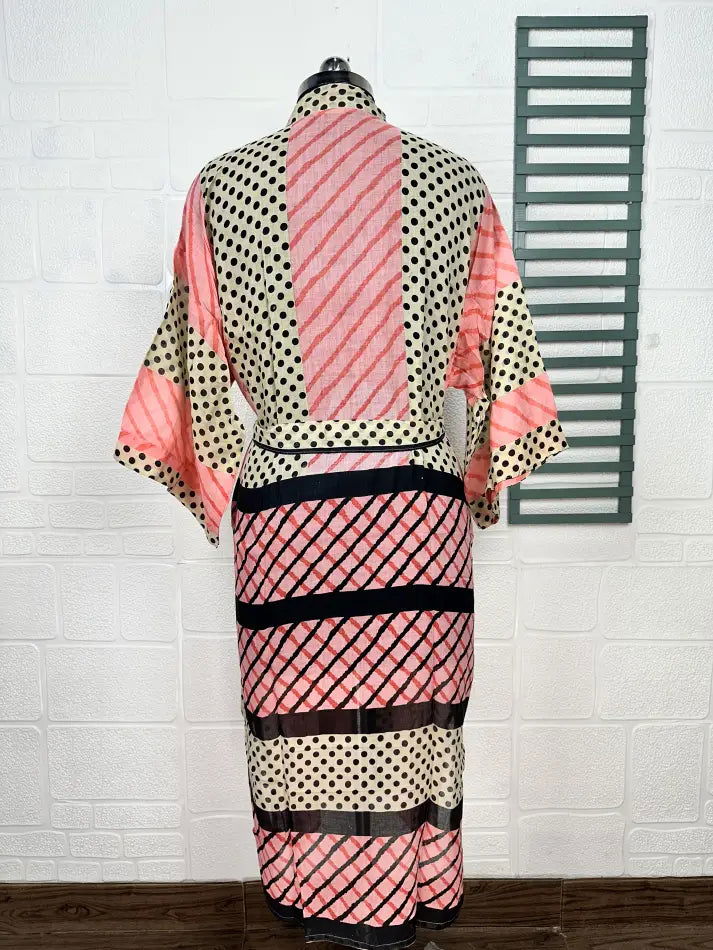 Cotton Kimono Robe in pink beige floral