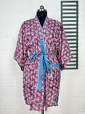 Cotton Kimono Robe in purple blue floral
