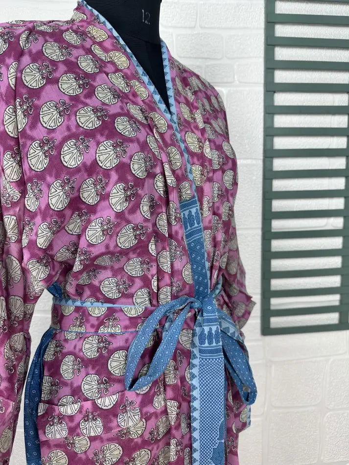 Cotton Kimono Robe in purple blue floral