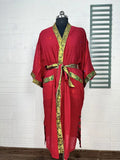 Cotton Kimono Robe in red yellow floral
