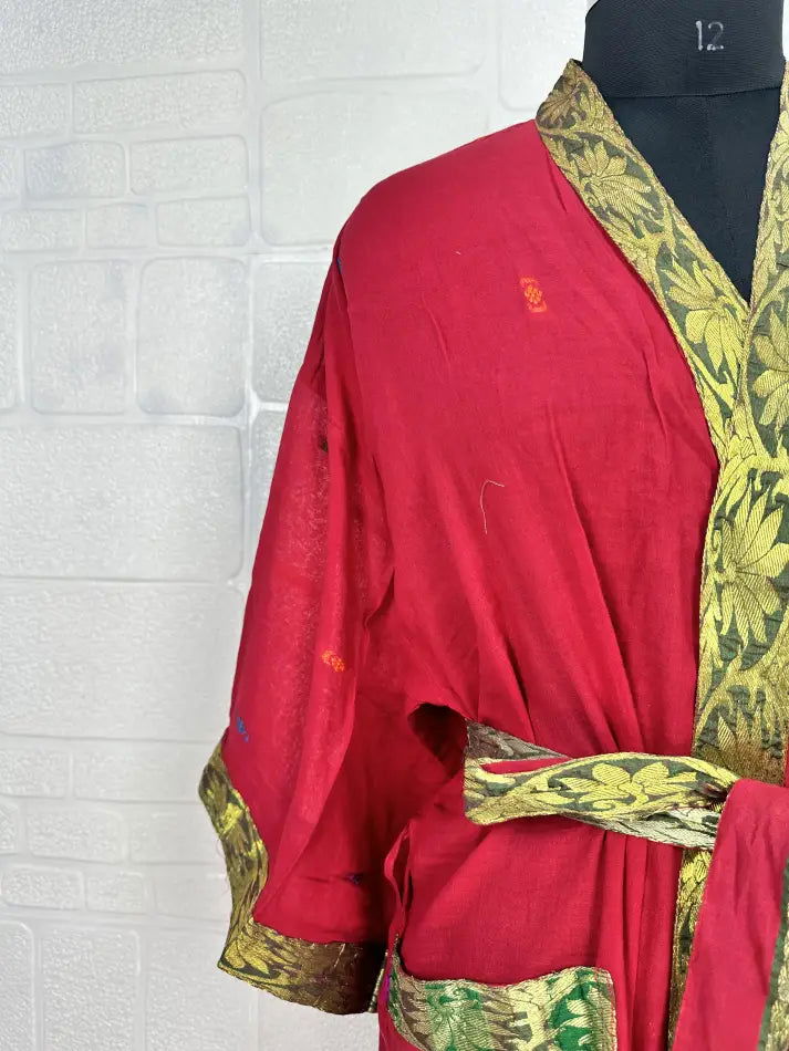 Cotton Kimono Robe in red yellow floral
