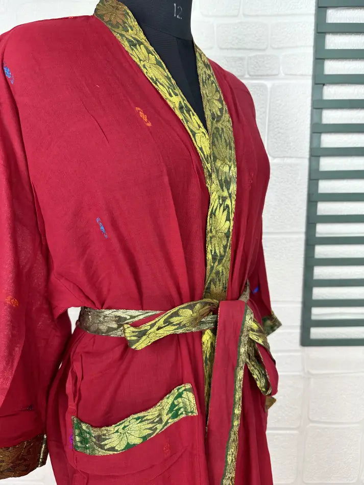 Cotton Kimono Robe in red yellow floral