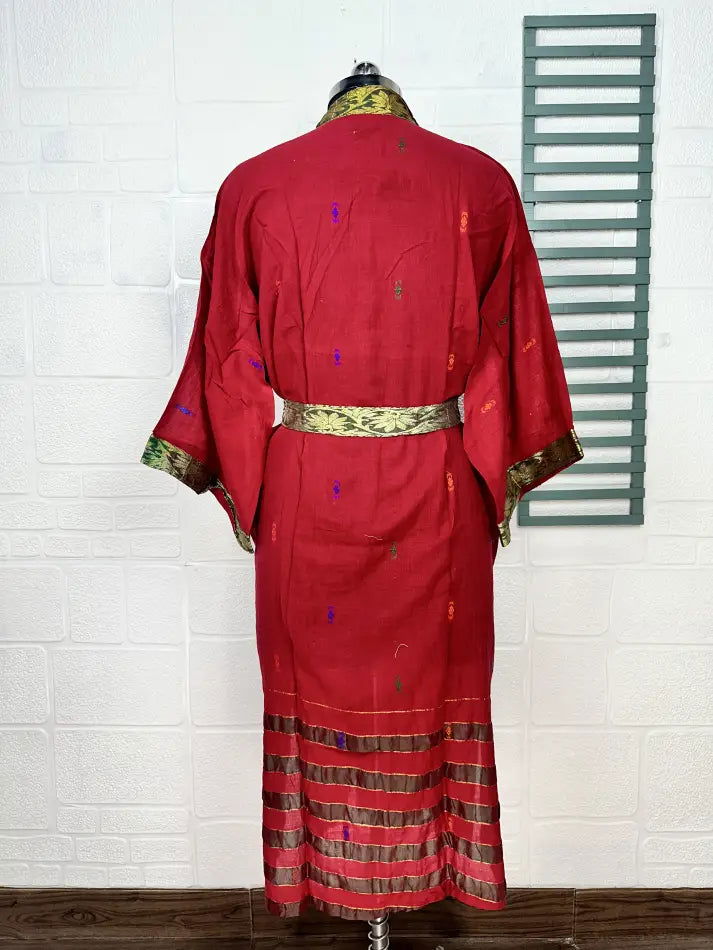 Cotton Kimono Robe in red yellow floral