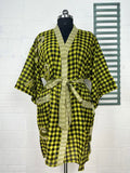 Cotton Kimono Robe in yellow black paisley